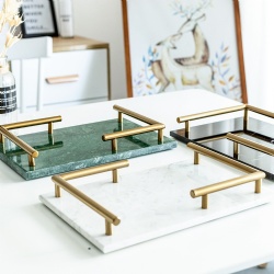 Rectangle Luxury Marble Serving Tray With Metal  Handles