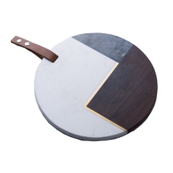 Round marble cheese  board splicing with copper strips