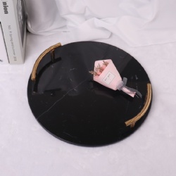 home decoration metal handle marble tray