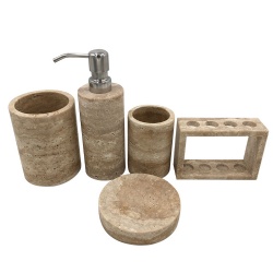 Yellow Travertine stone marble  bathroom accessory set